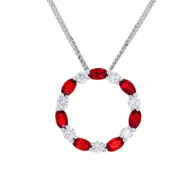 Platinum Ruby and Diamond Circle Pendant Necklace