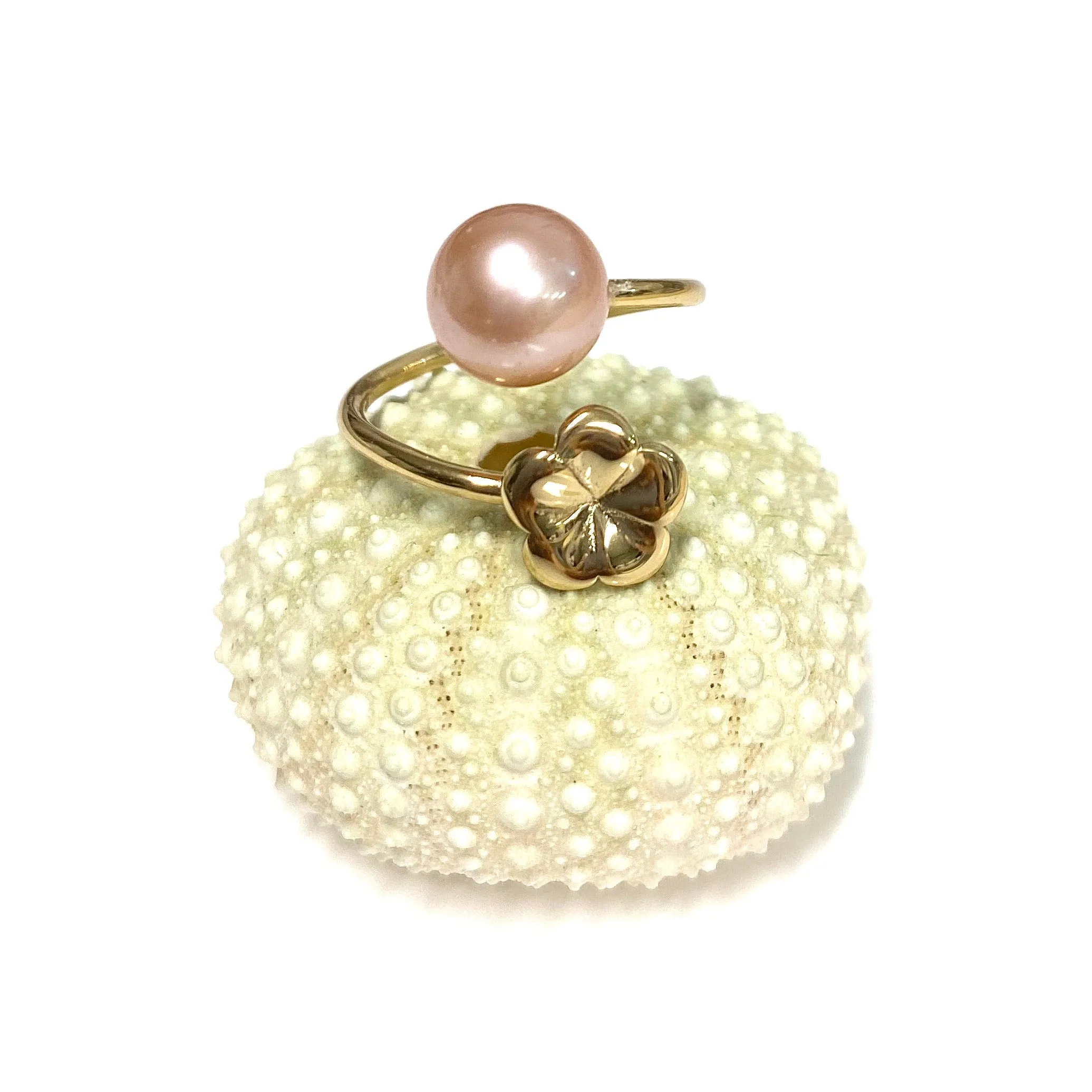 Plumeria bypass ring - pink Edison pearl (R213)