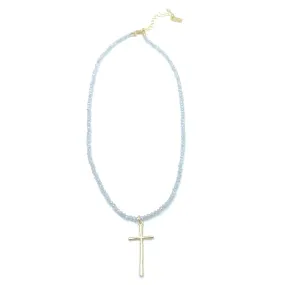 Prayer Cross Necklace - Pale Blue