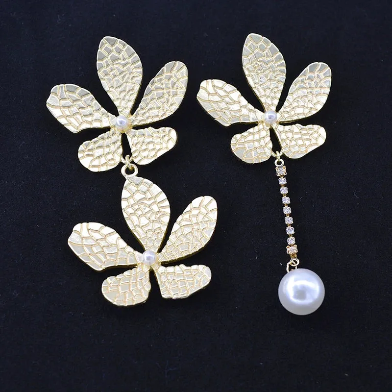 Pre Order:  Vintage Flower Pearl Asymmetric Drop Earrings