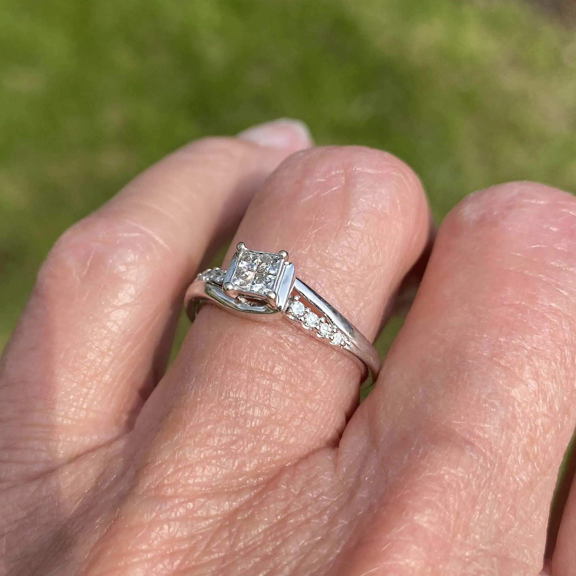 Princess Cut Diamond Cluster Bypass Ring