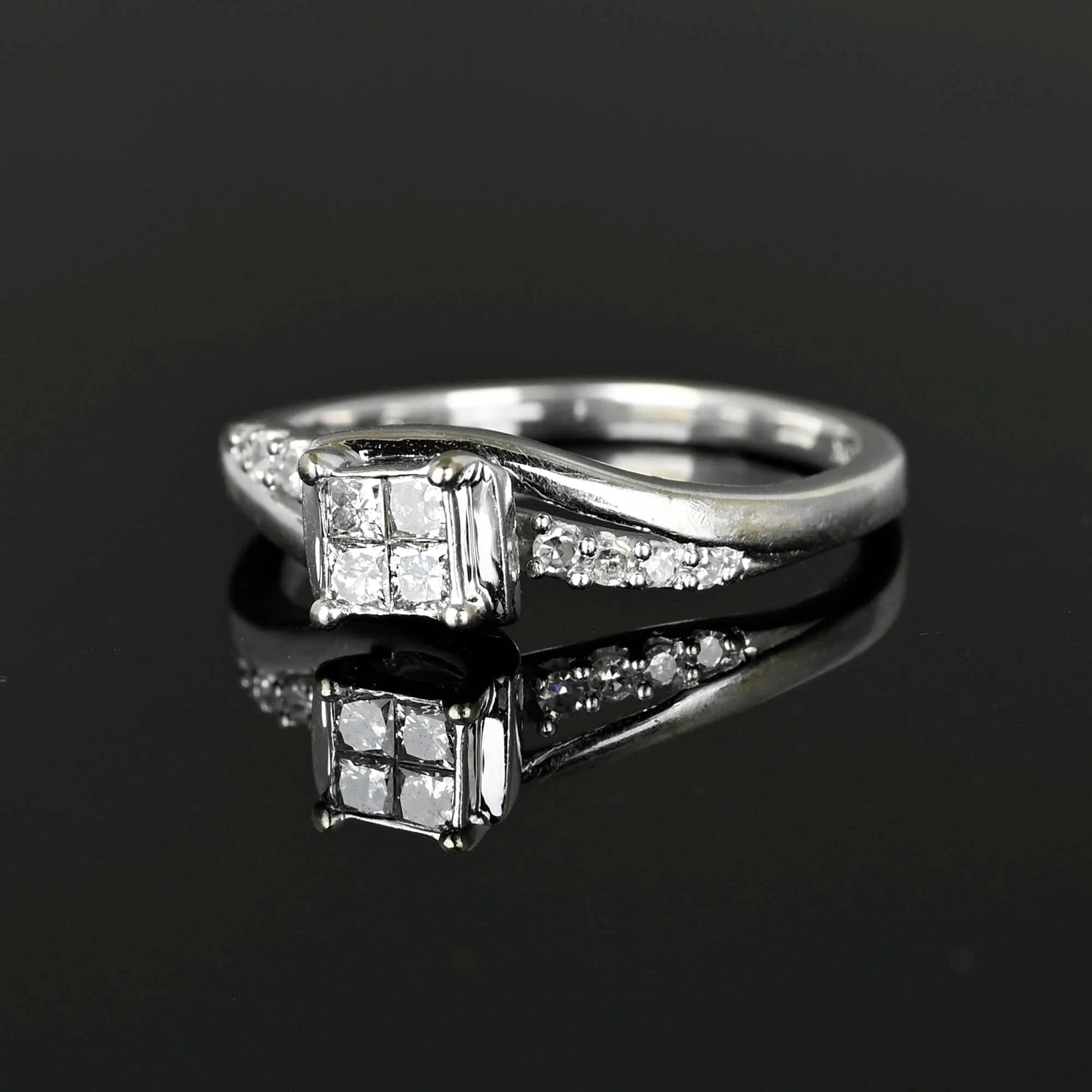 Princess Cut Diamond Cluster Bypass Ring