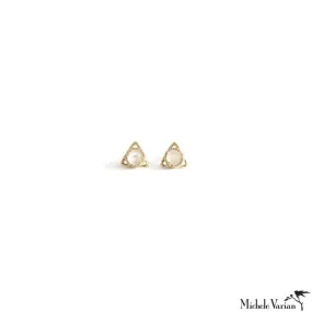 Pyramid Moonstone Gold Stud Earrings