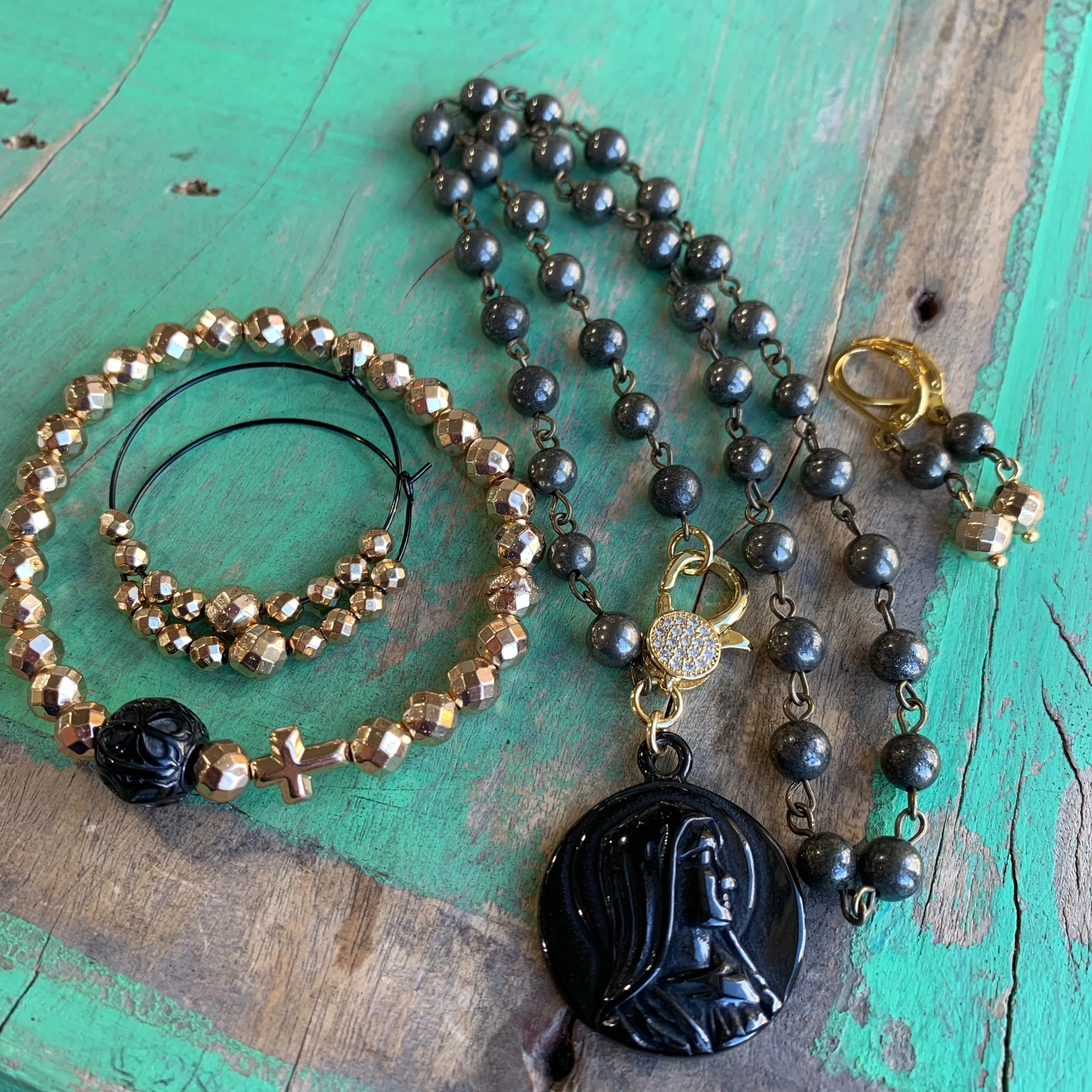 Pyrite Faith Necklace and Earrings