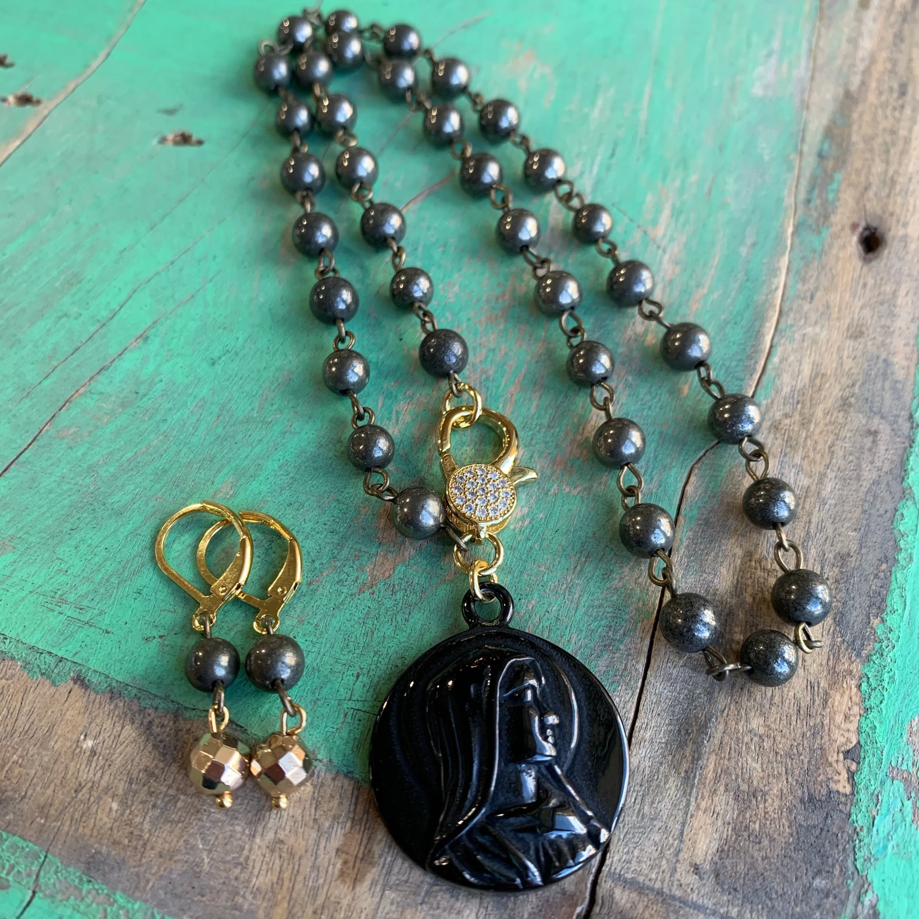 Pyrite Faith Necklace and Earrings