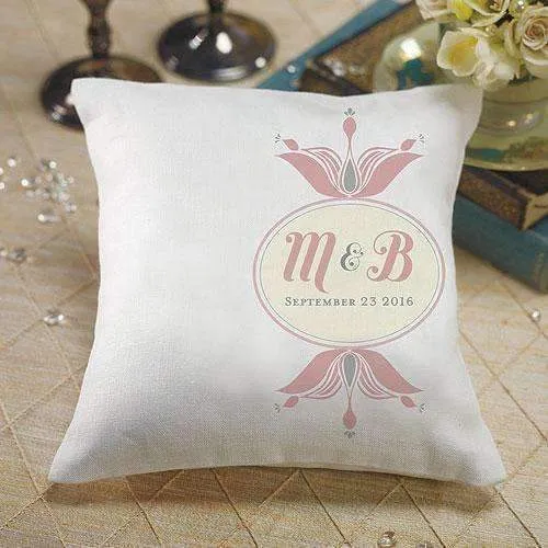 "Notable" Personalized Ring Pillow with Double Floral Monogram Vintage Pink (Pack of 1)