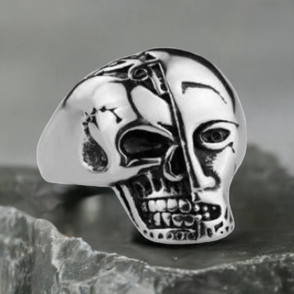 R181 Stainless Steel Terminator Skull Face Biker Ring