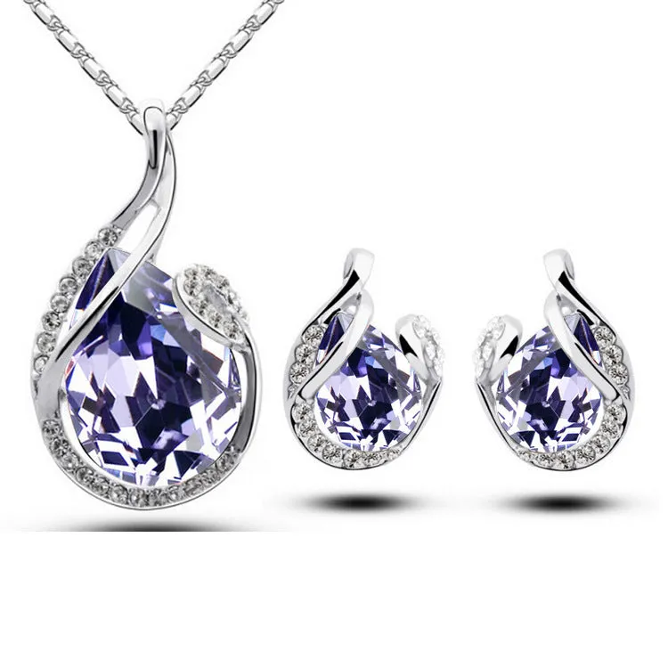 Radiant Gemstone Flames Jewelry Set - Necklace and Earrings in Diverse Hue,  Elegant Gift Set