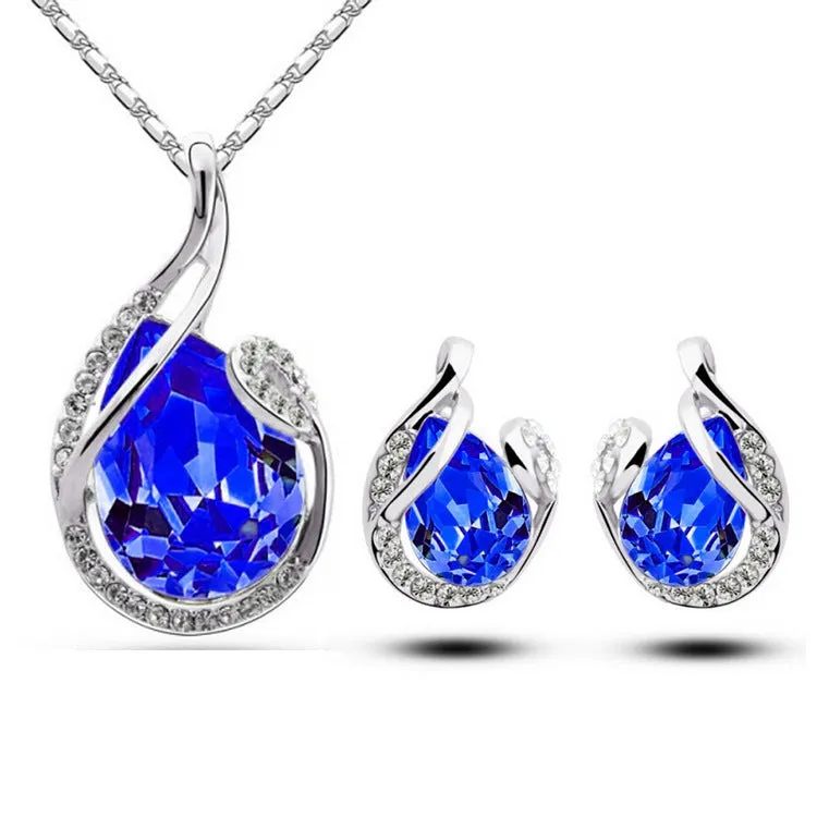 Radiant Gemstone Flames Jewelry Set - Necklace and Earrings in Diverse Hue,  Elegant Gift Set