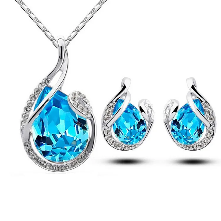 Radiant Gemstone Flames Jewelry Set - Necklace and Earrings in Diverse Hue,  Elegant Gift Set