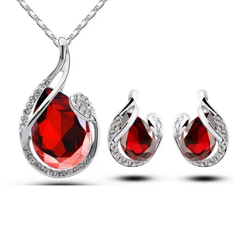 Radiant Gemstone Flames Jewelry Set - Necklace and Earrings in Diverse Hue,  Elegant Gift Set