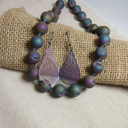 Rainbow Gemstone Beaded Necklace & Earrings Set