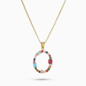 Rainbow Gemstone Initial Necklace