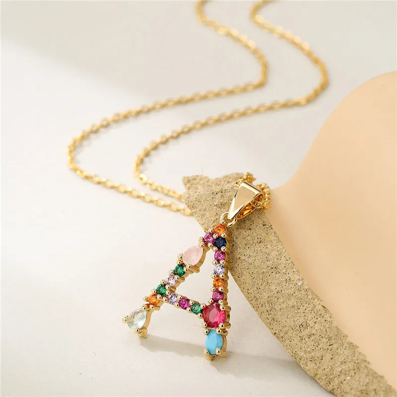 Rainbow Gemstone Initial Necklace