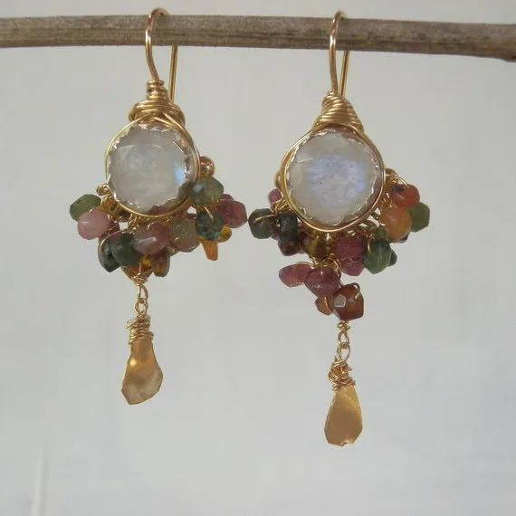 Rainbow  Moonstone Goddess  Earrings