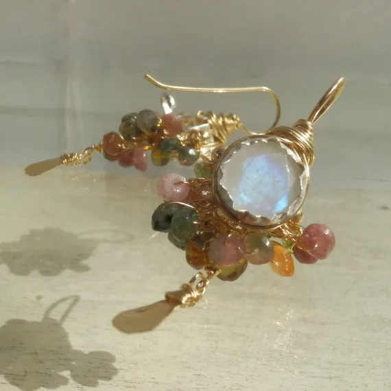 Rainbow  Moonstone Goddess  Earrings