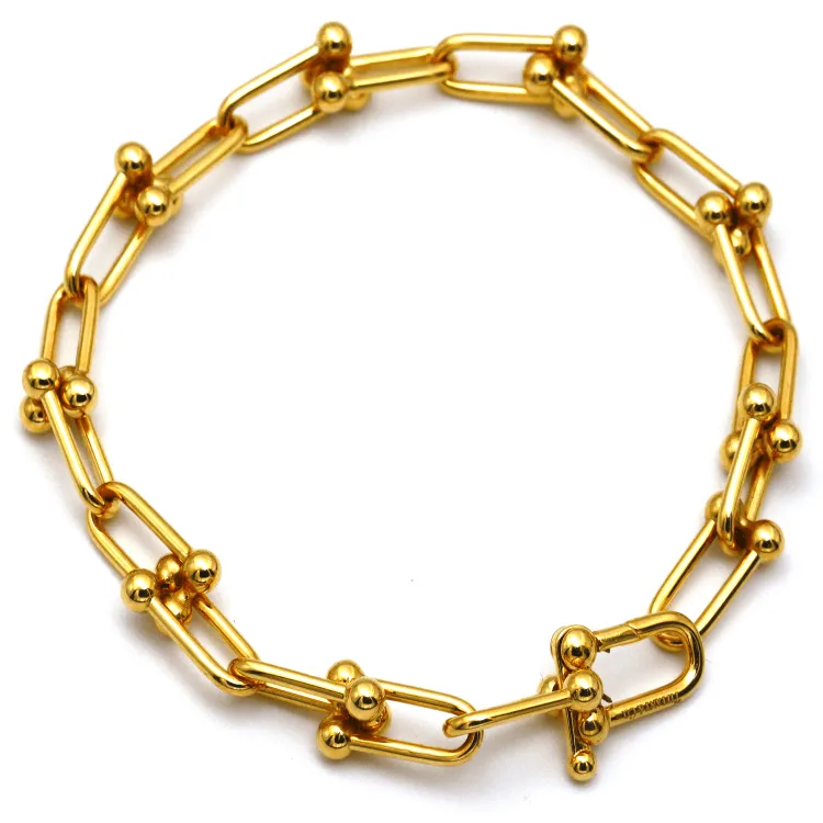 Real Gold GZTF Hardware With Real TF Lock Solid Chain Bracelet 0372 (19 C.M) BR1467