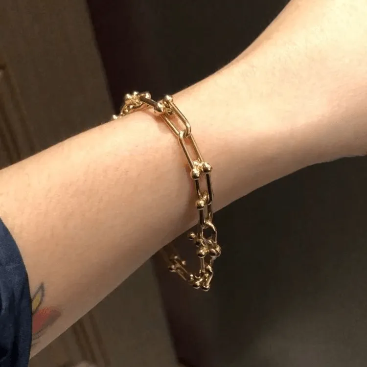 Real Gold GZTF Hardware With Real TF Lock Solid Chain Bracelet 0372 (19 C.M) BR1467