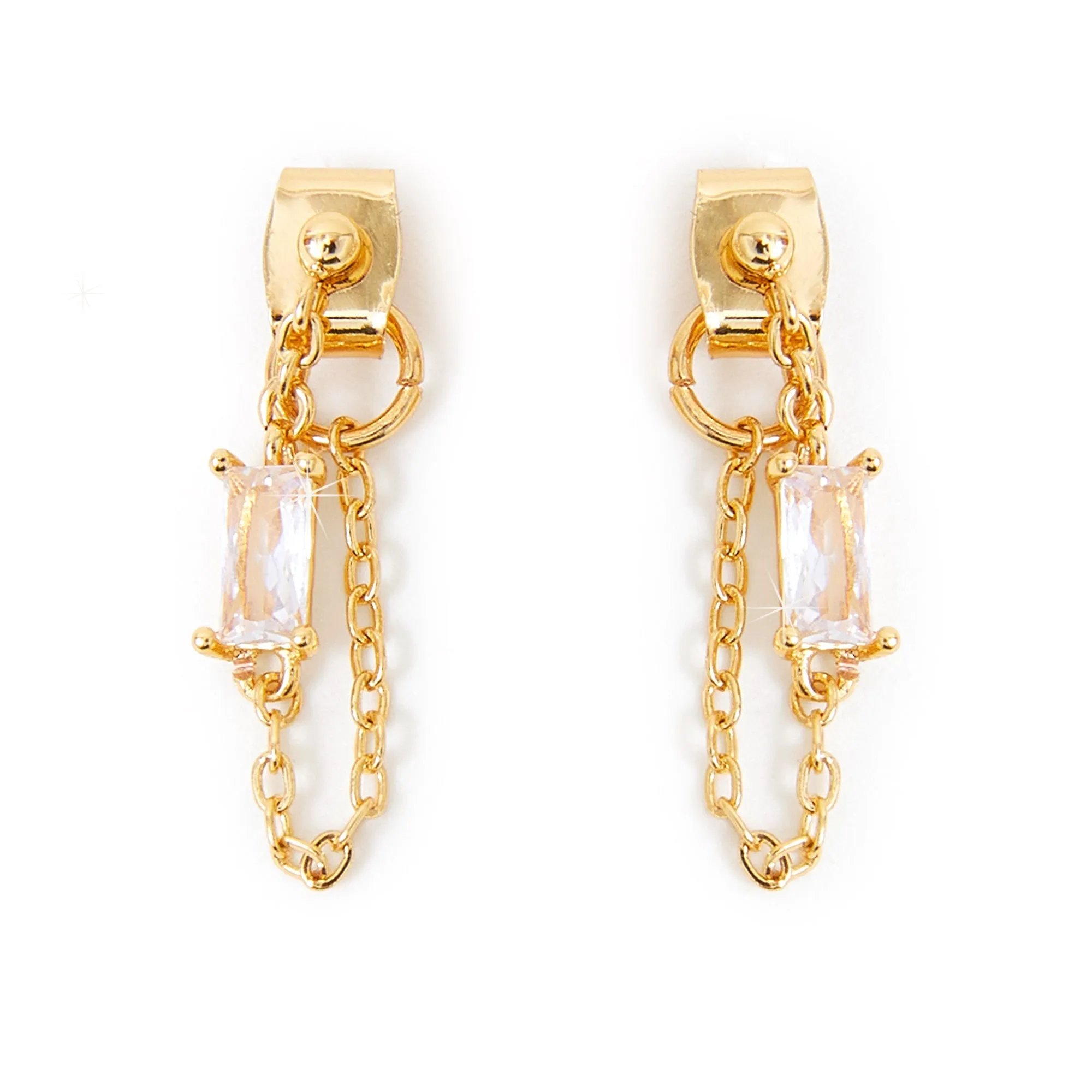 Real Gold Plated Gold Z Baguette Chain Earrings