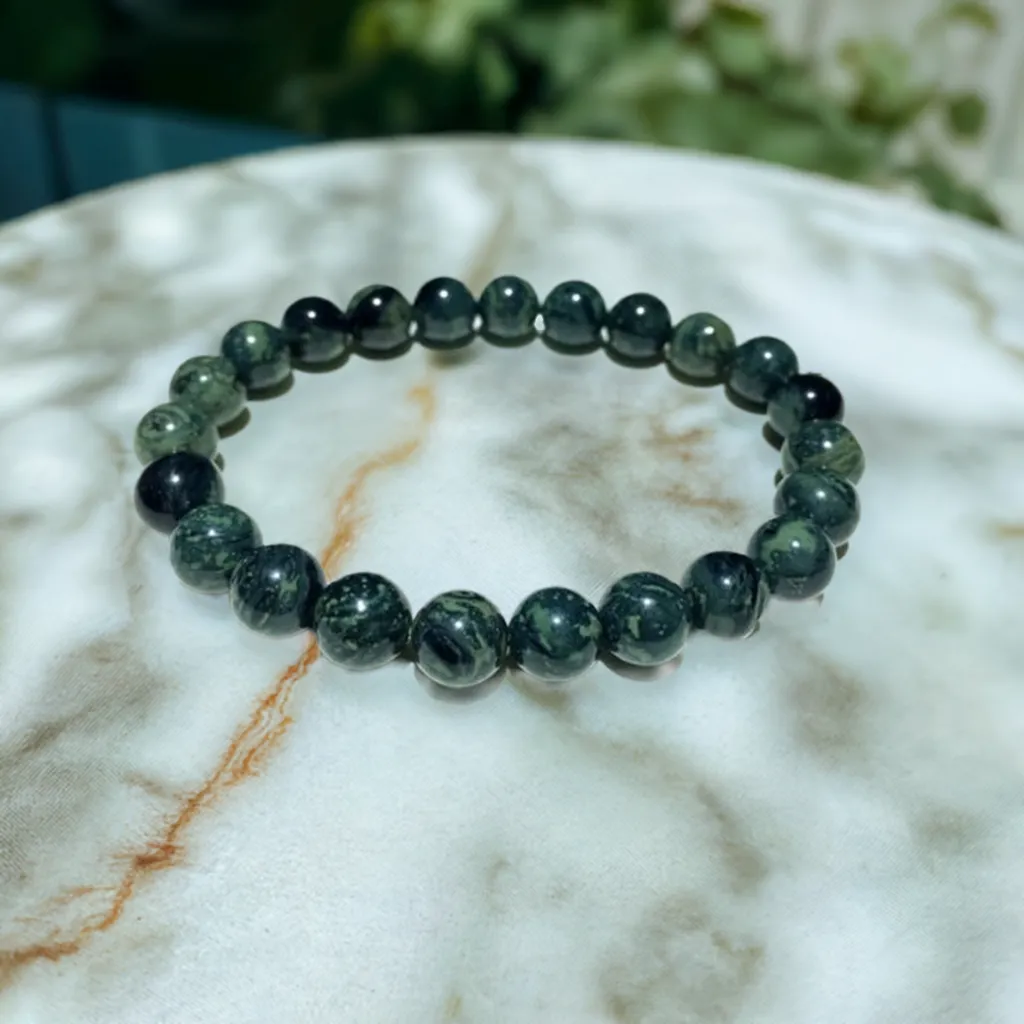 Real Kambaba Jasper Beaded Elastic Bracelet – Healing Crystal Jewelry for Men & Women