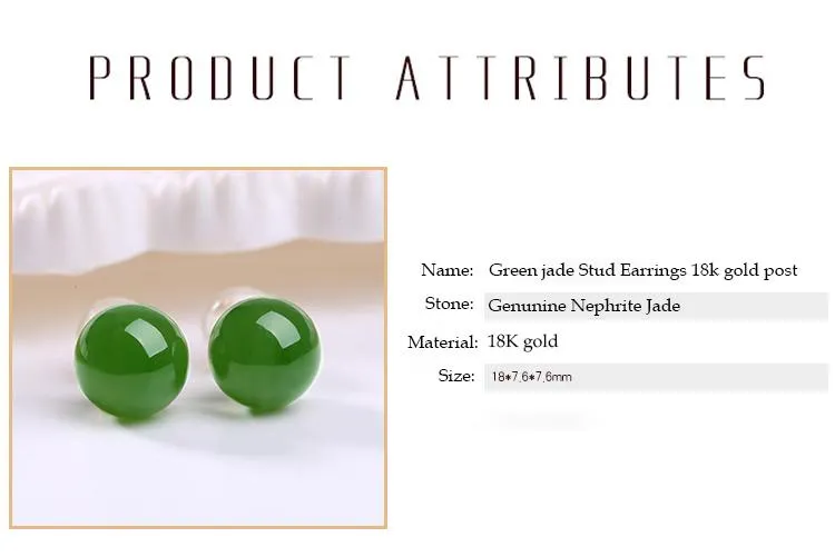 RealJade® "Origin Stud" Earrings – Represents good luck, safety and prosperity, 14k Yellow Gold Natural Nephrite Jade Stud Earrings