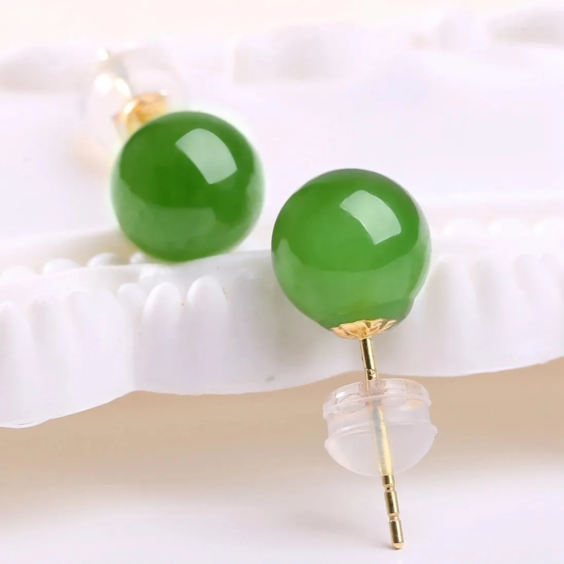 RealJade® "Origin Stud" Earrings – Represents good luck, safety and prosperity, 14k Yellow Gold Natural Nephrite Jade Stud Earrings