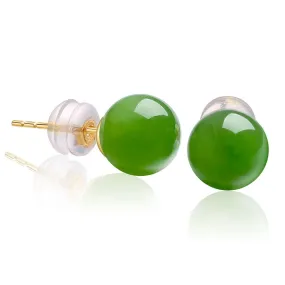 RealJade® "Origin Stud" Earrings – Represents good luck, safety and prosperity, 14k Yellow Gold Natural Nephrite Jade Stud Earrings