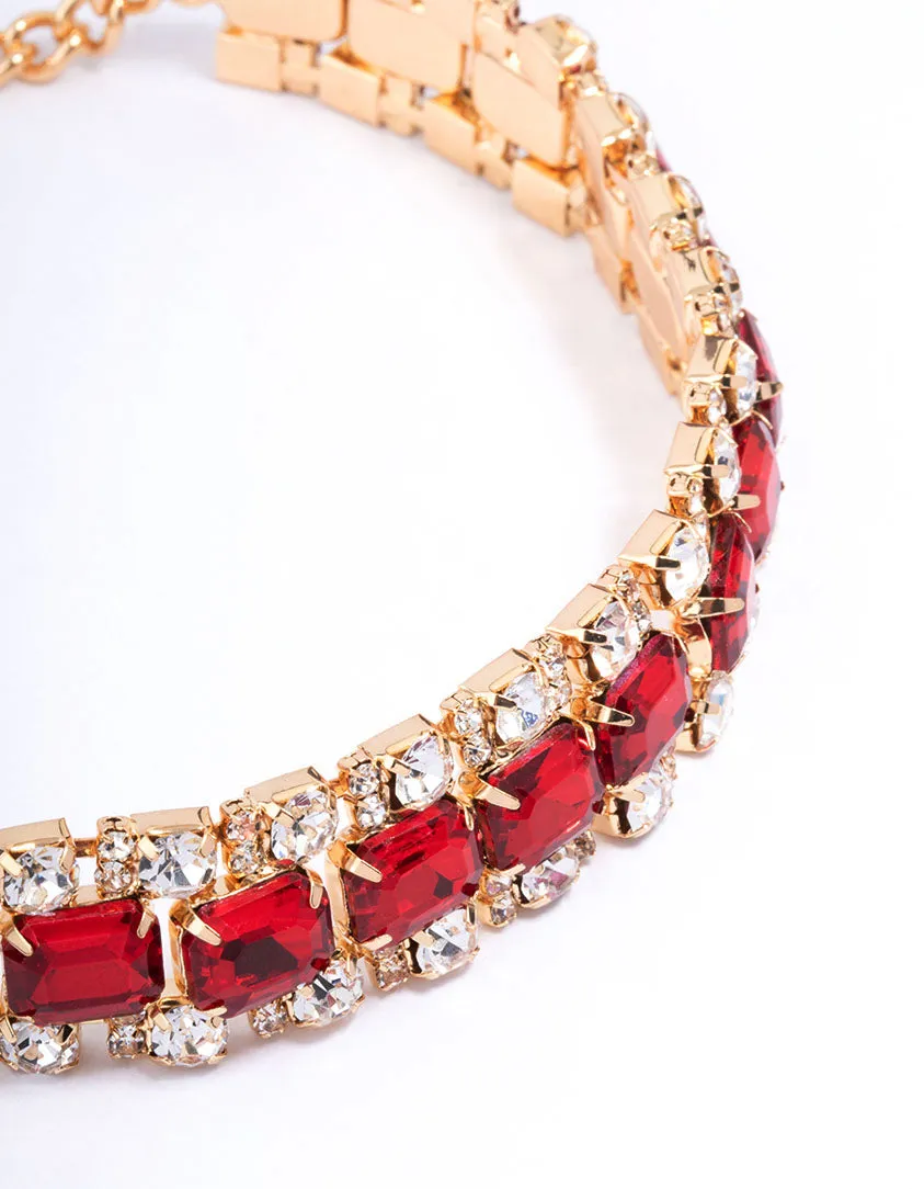 Red Multi Diamante Choker Necklace