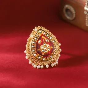 Red Stone Kundan Ring