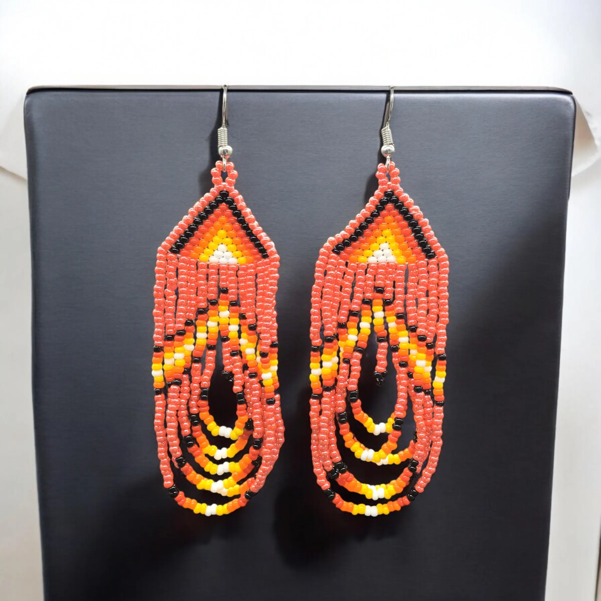 Red Swoop Beaded earrings