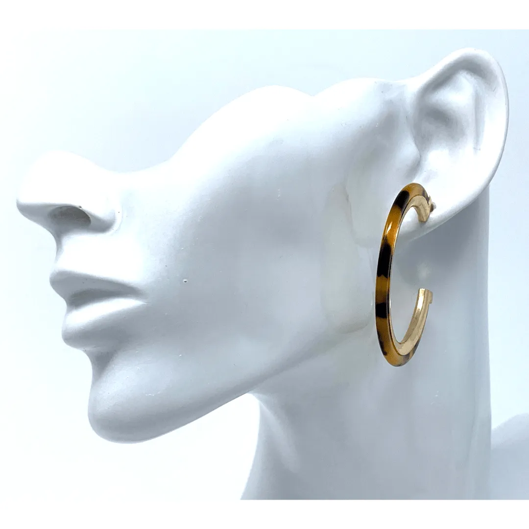 Resin Tortoise Shell Hoop Earrings With Gold Trim