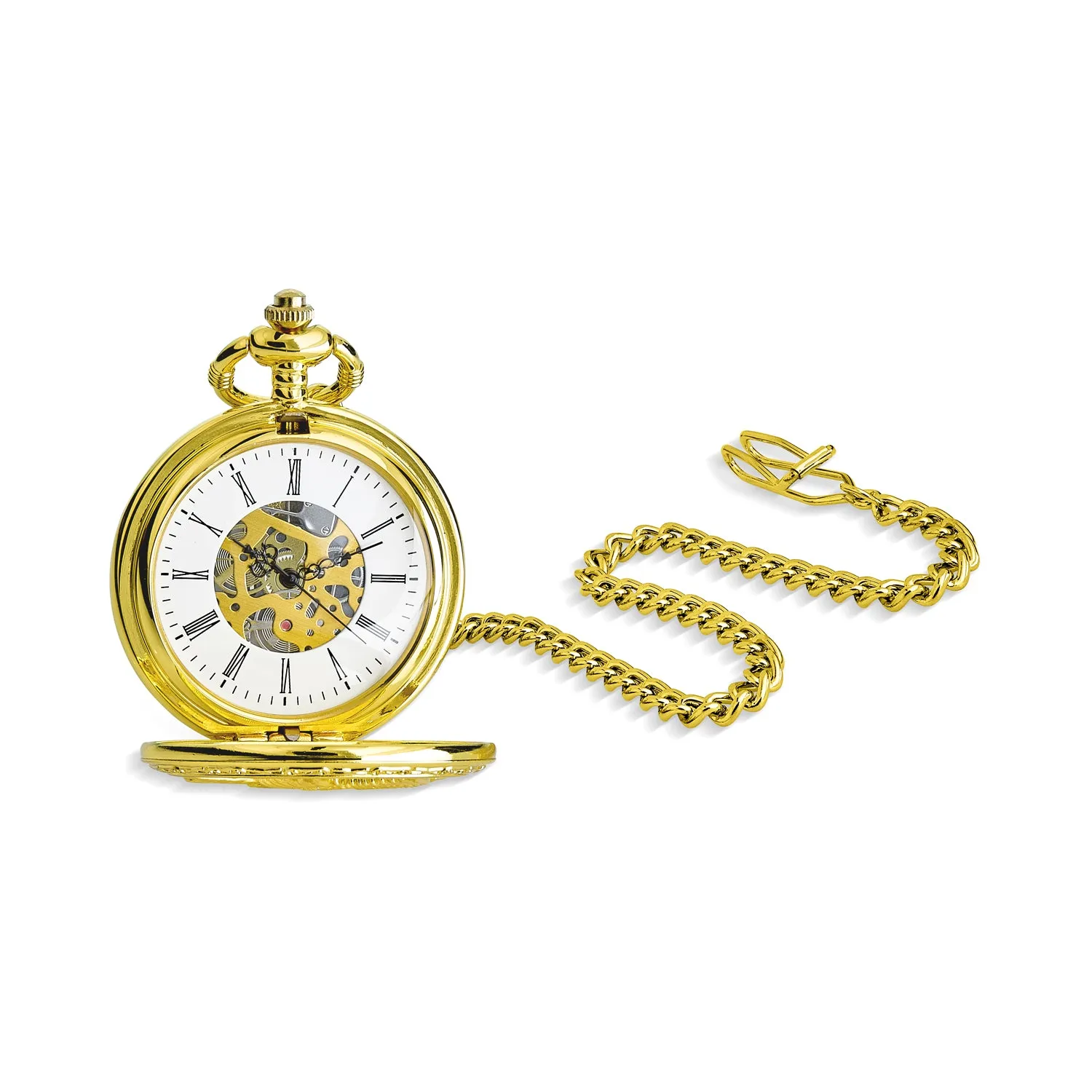 Retro Vintage Style Bald Eagle Pocket Watch with Chain - Gold Silver Bronze Finish