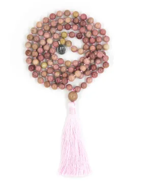 Rhodonite Mala Beads Necklace - Gemstone Guru