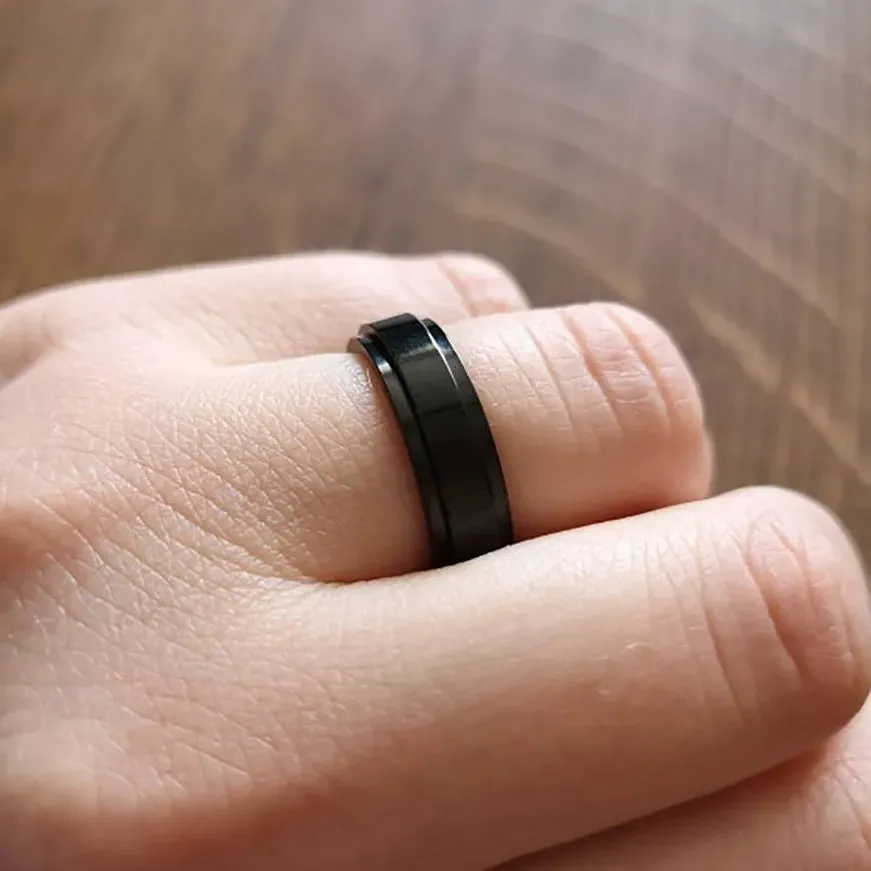 Rings for Men-Women Black Stainless Steel Rotate Ring