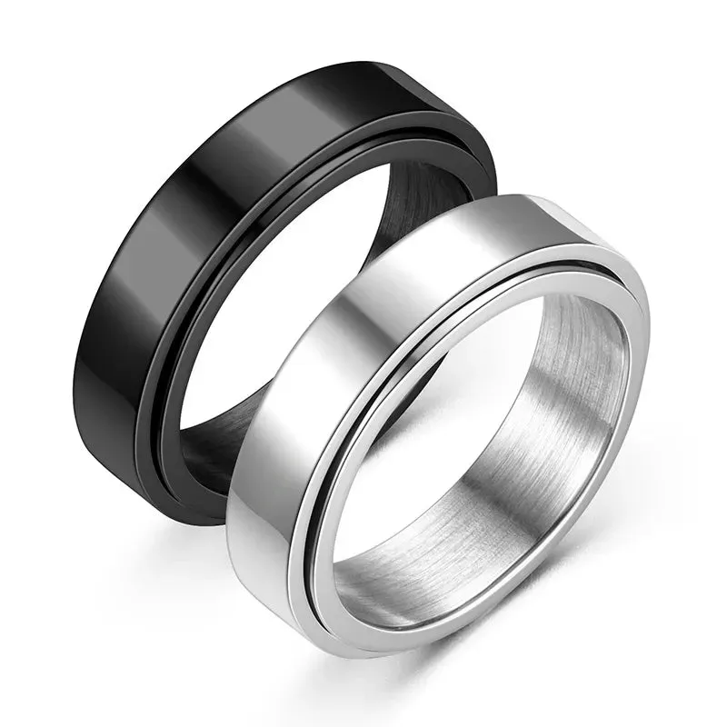 Rings for Men-Women Black Stainless Steel Rotate Ring