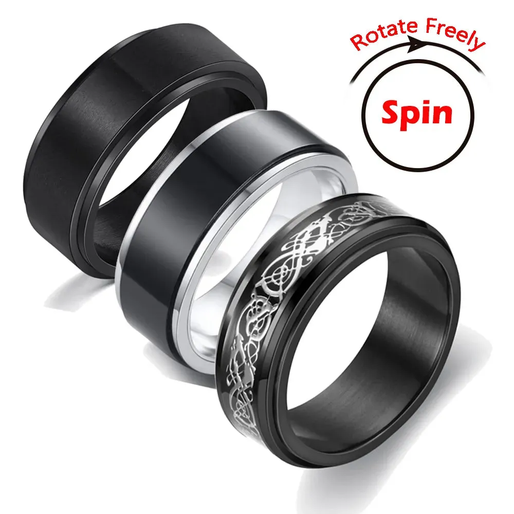 Rings for Men-Women Black Stainless Steel Rotate Ring