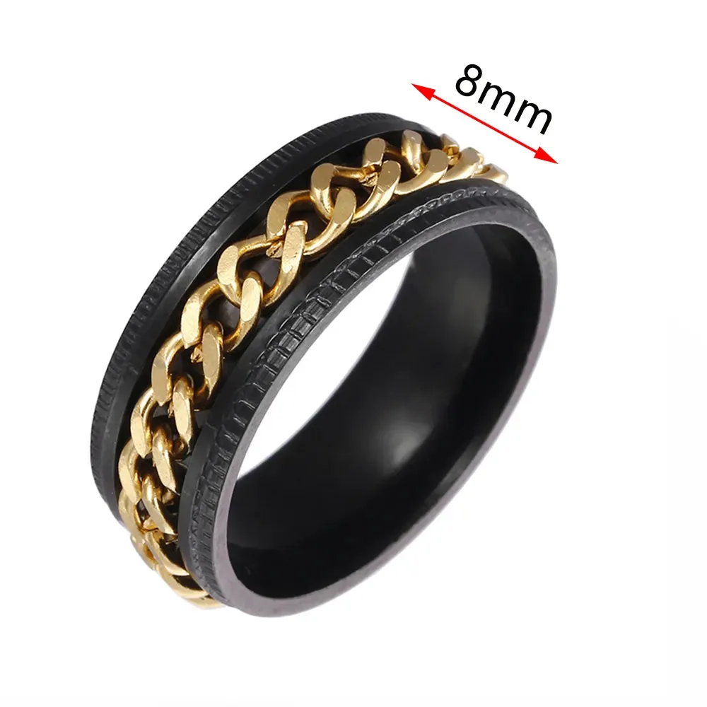 Rings for Men-Women Black Stainless Steel Rotate Ring