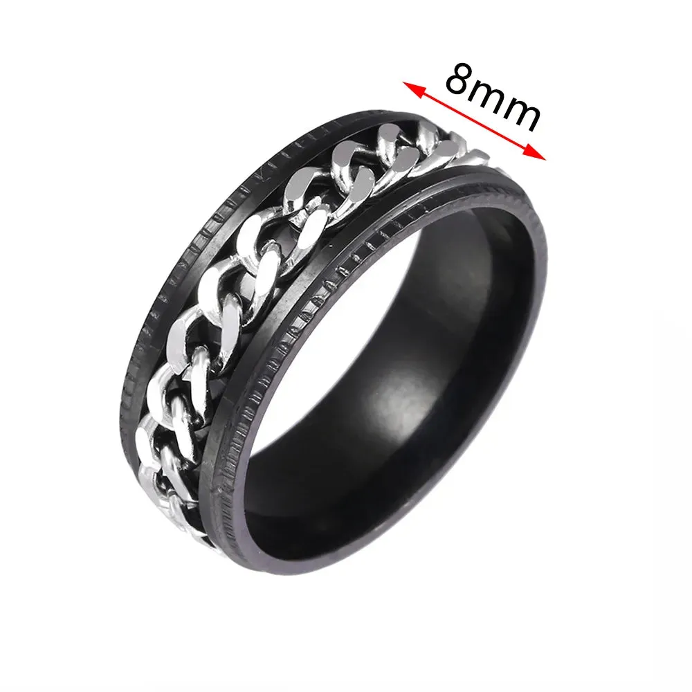 Rings for Men-Women Black Stainless Steel Rotate Ring