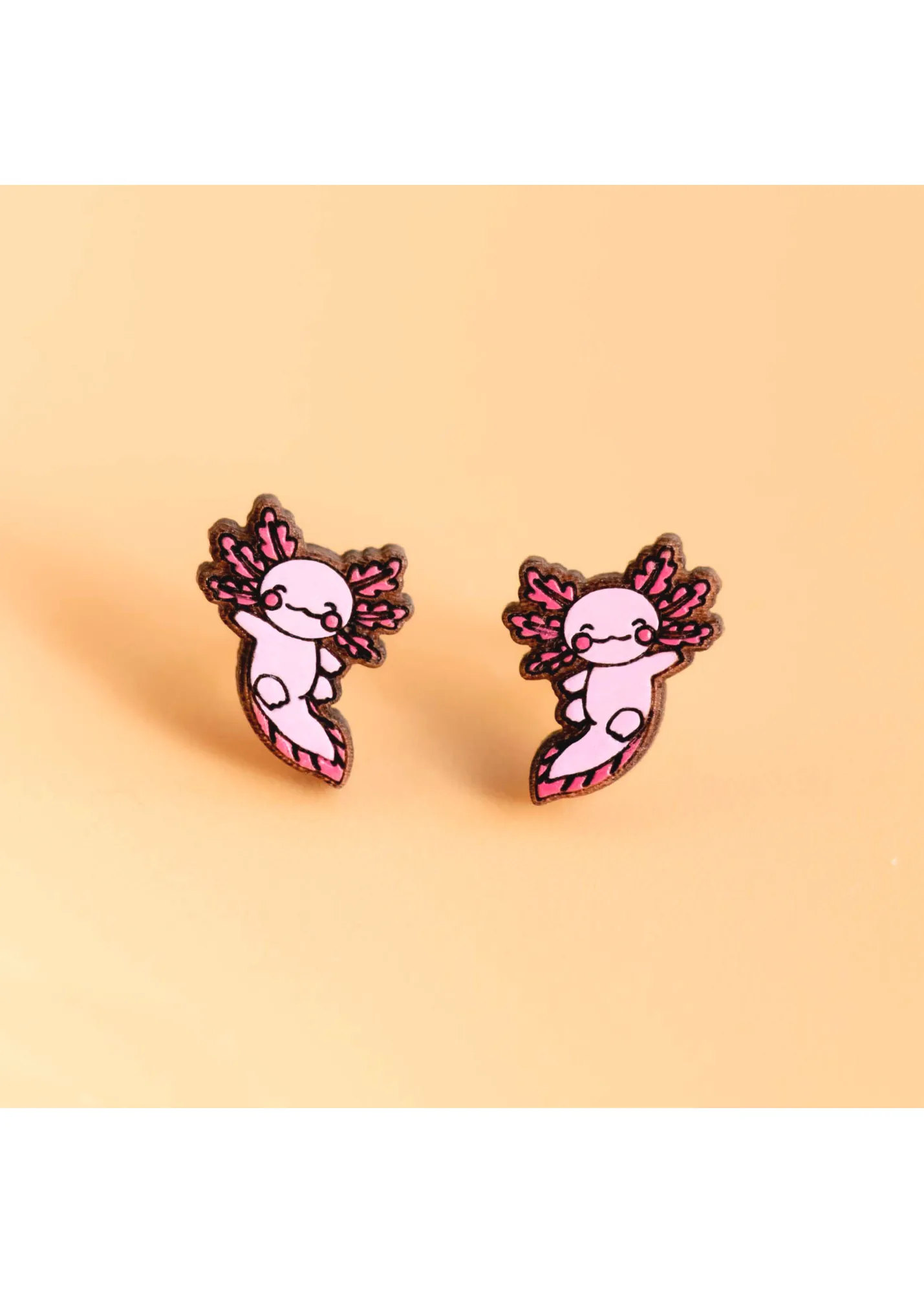 Robin Valley - Axolotl Cherry Wood Stud Earrings