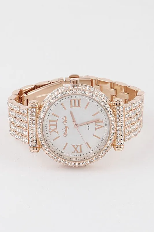 Rose Gold Jeweled Quartz Chain Watch