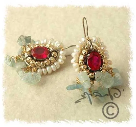 Rosy Zircon Pearls Ethnic earrings