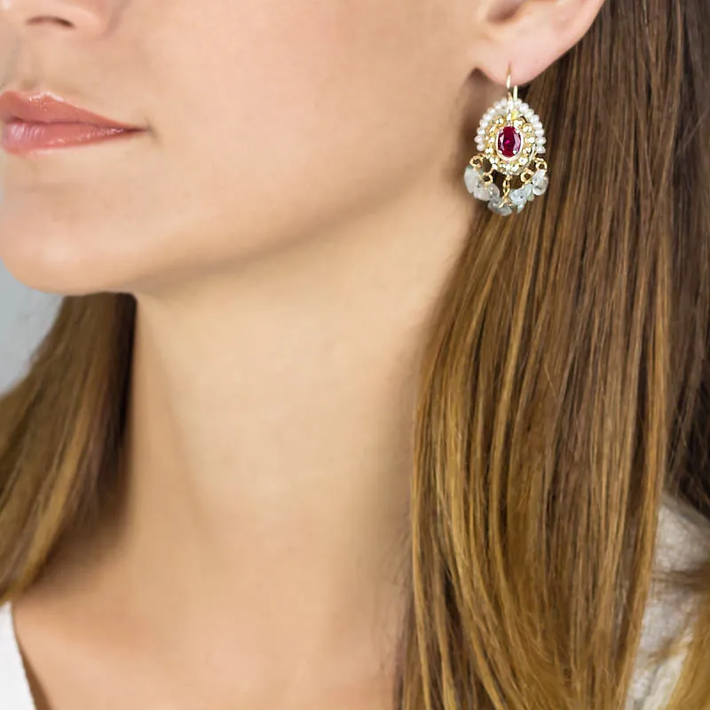 Rosy Zircon Pearls Ethnic earrings