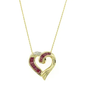 Ruby & Diamond Accented Heart Pendant in 10K Yellow Gold on 18" Fine Chain in 14K Yellow Gold