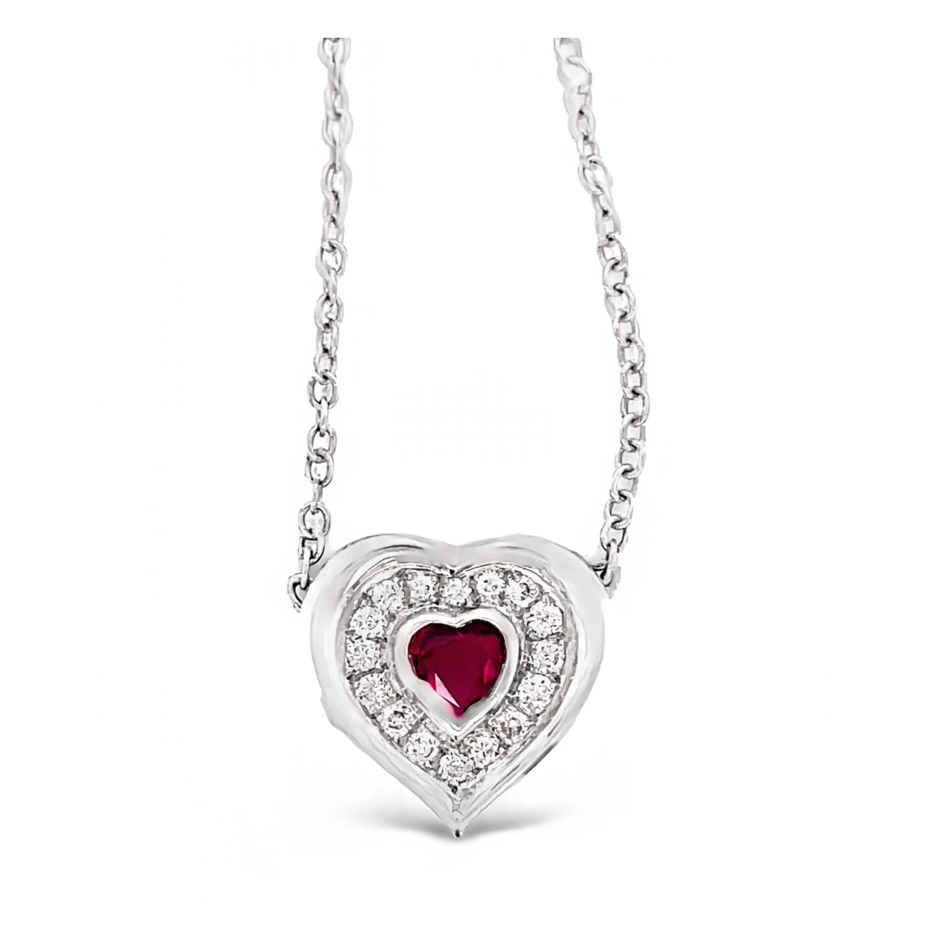 Ruby & Diamond Heart Shape Pendant Necklace