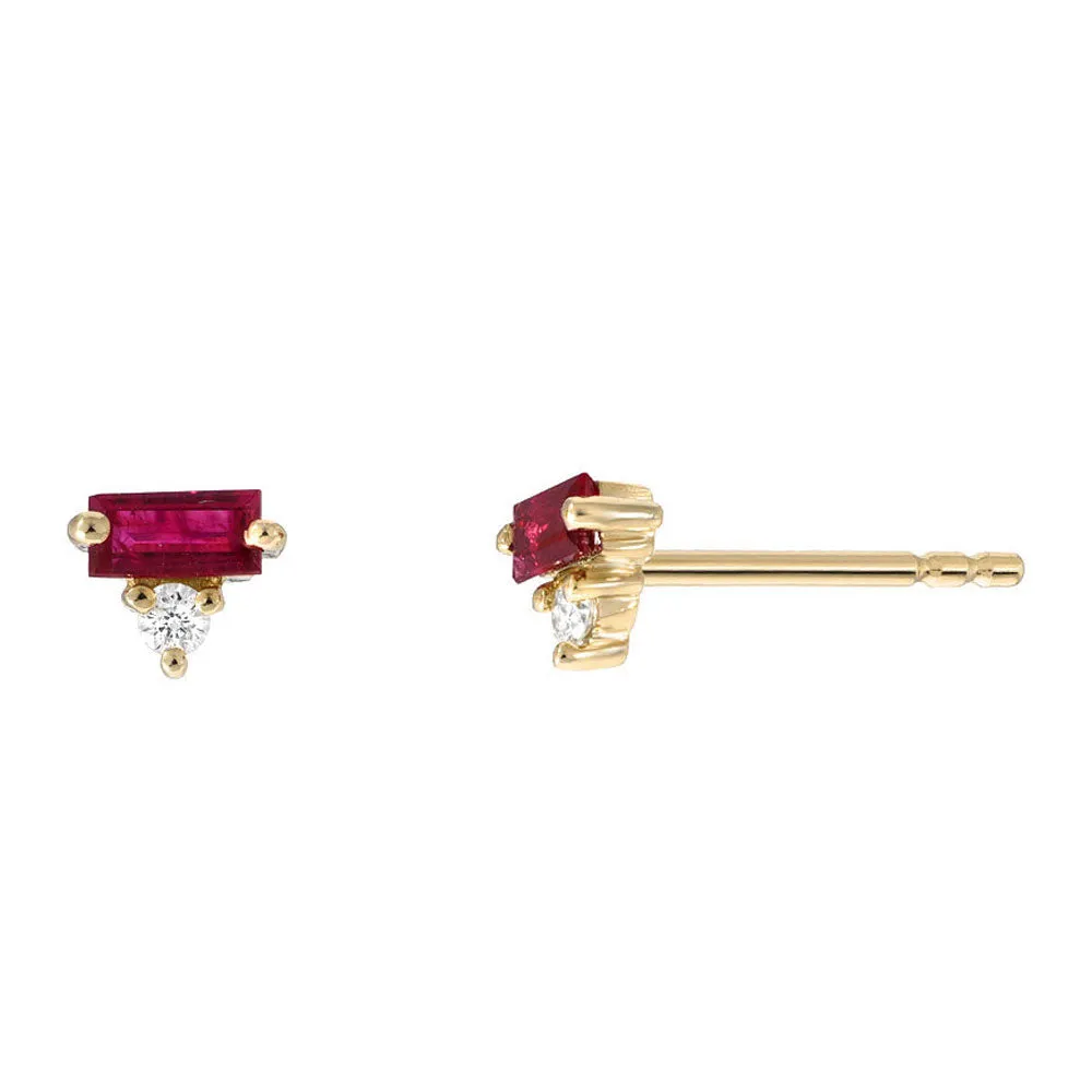 Ruby Baguette And Diamond Earrings