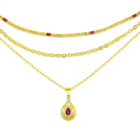 Ruby Red Drop Trio Necklace