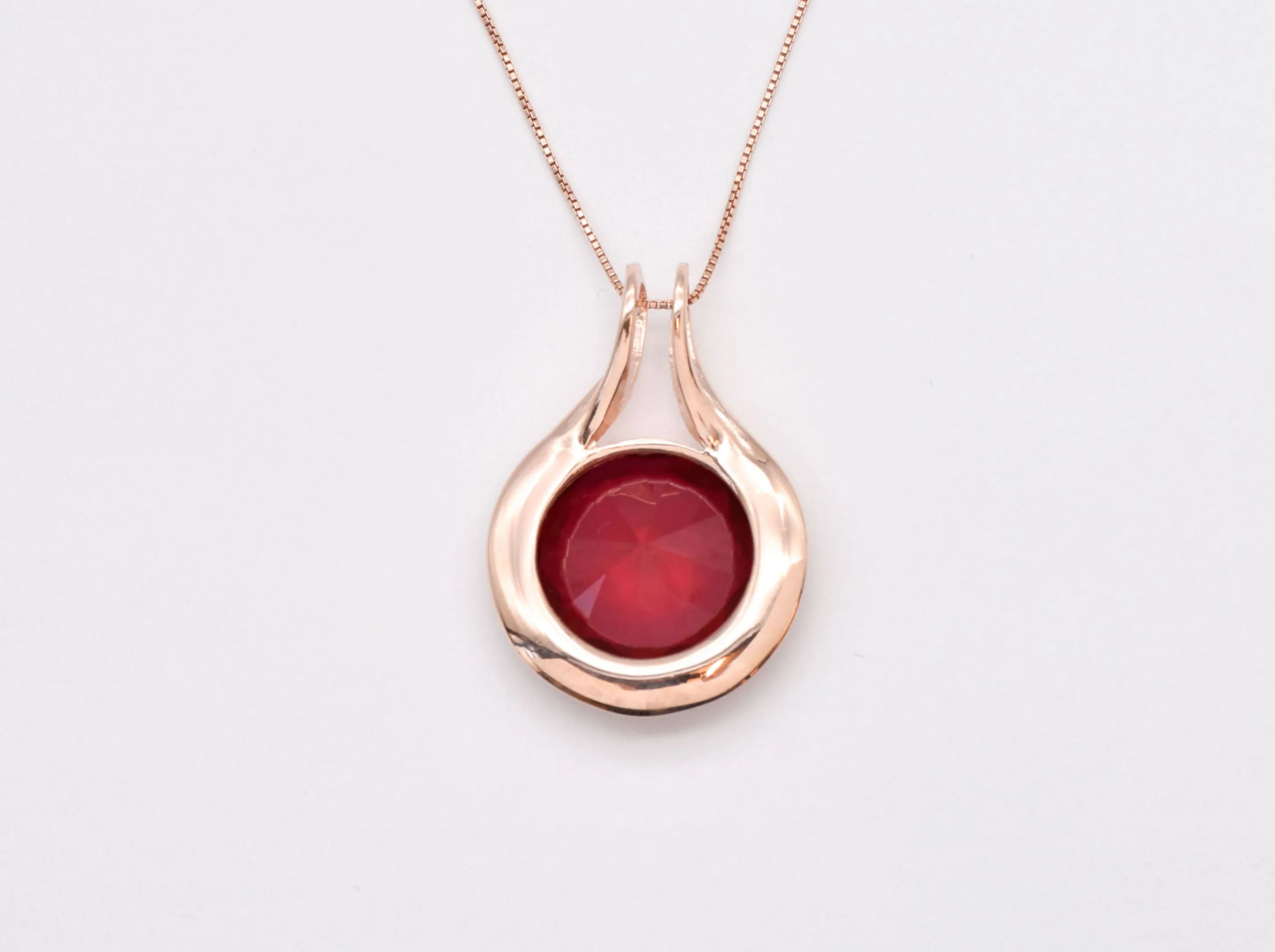 Ruby Statement Necklace - Round Red Pendant - Rose Gold Ruby Necklace