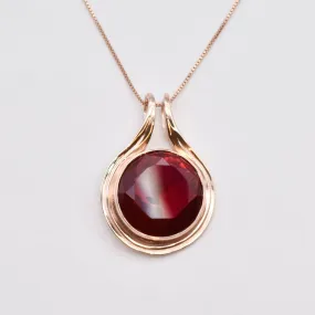 Ruby Statement Necklace - Round Red Pendant - Rose Gold Ruby Necklace