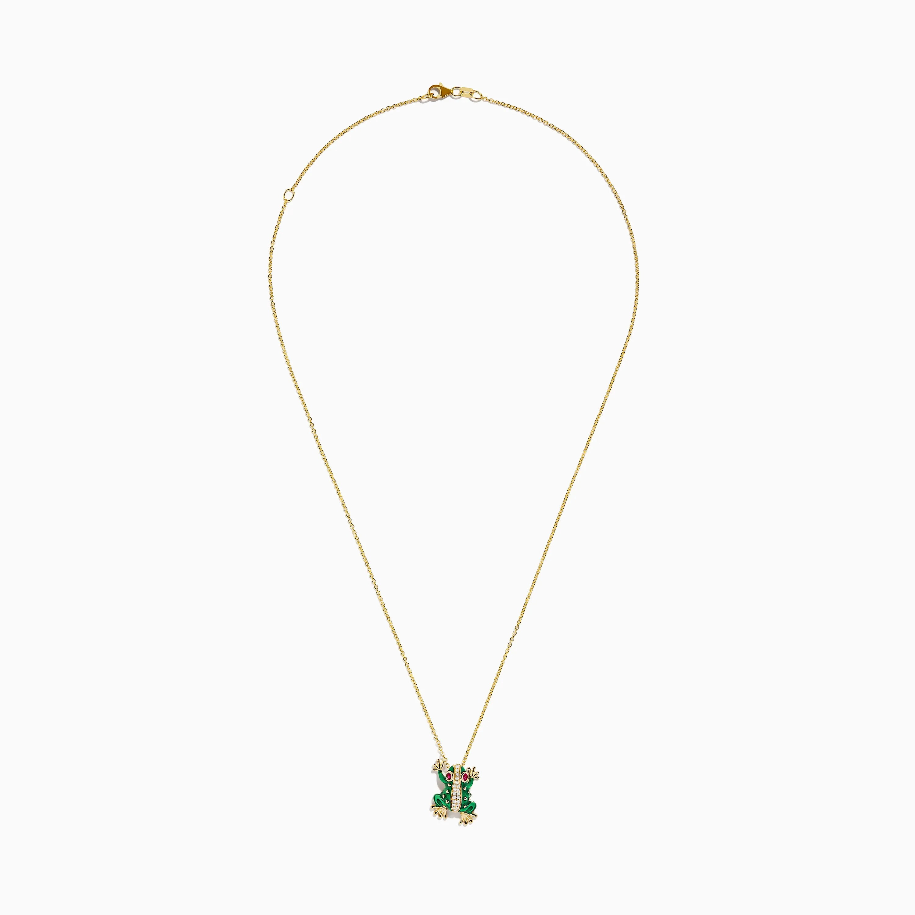 Safari 14K Yellow Gold Enamel, Diamond, and Ruby Frog Necklace