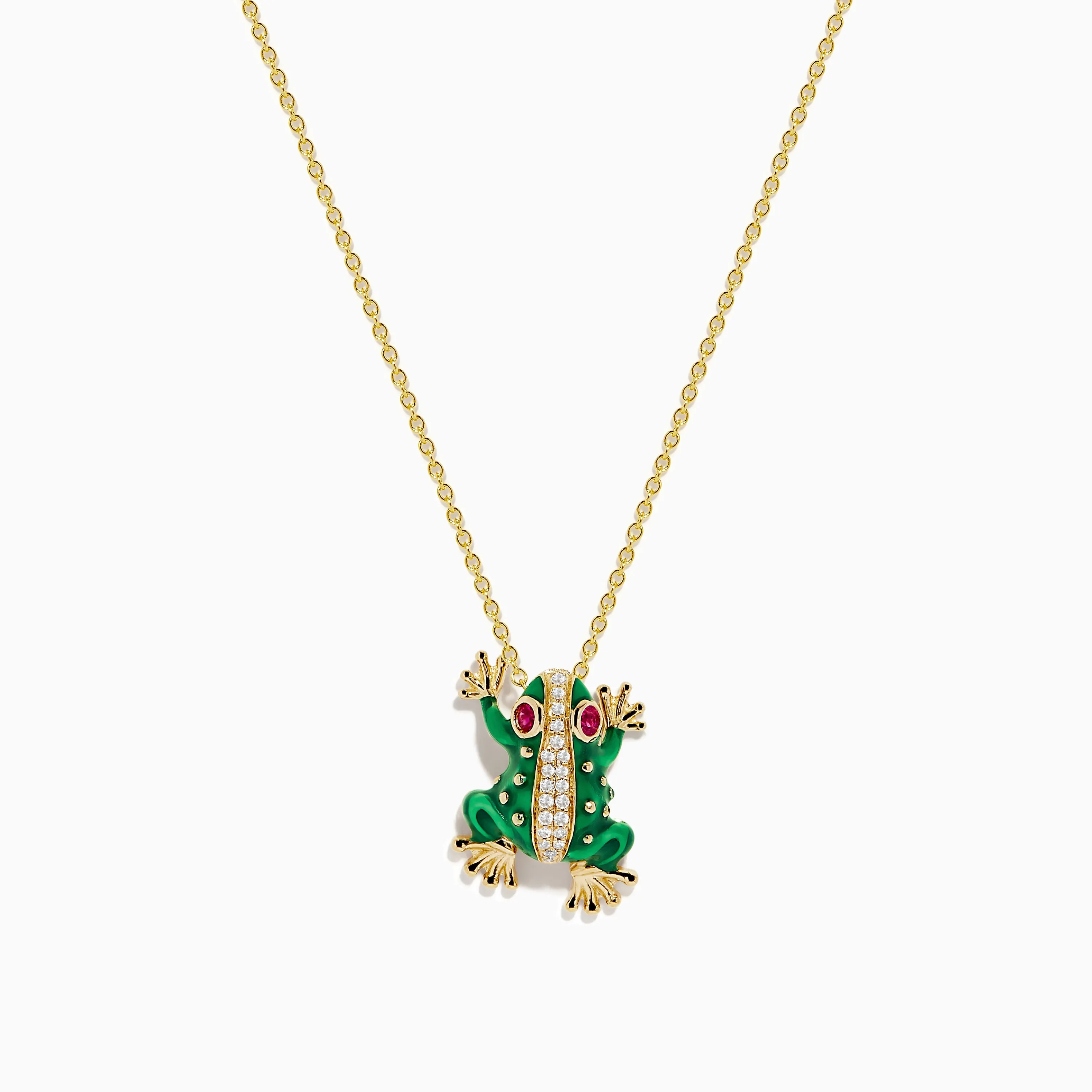 Safari 14K Yellow Gold Enamel, Diamond, and Ruby Frog Necklace